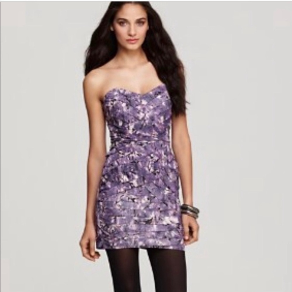NWOT Guess Purple Patterned Strapless Mini Dress